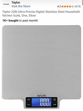 Taylor Stainless Steel Digital Kitchen Scale - Silver with Blue Display